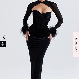 HOUSE OF CB THALIA Black Velvet Corset Maxi Dress